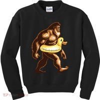 Funny Bigfoot Wearing Duck Floater Kids Sweatshirt thumb 0