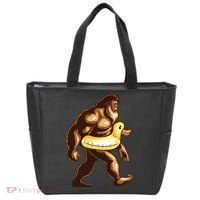 Funny Bigfoot Wearing Duck Floater Tote Bag thumb 0