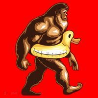 Funny Bigfoot Wearing Duck Floater Santa Hat thumb 1