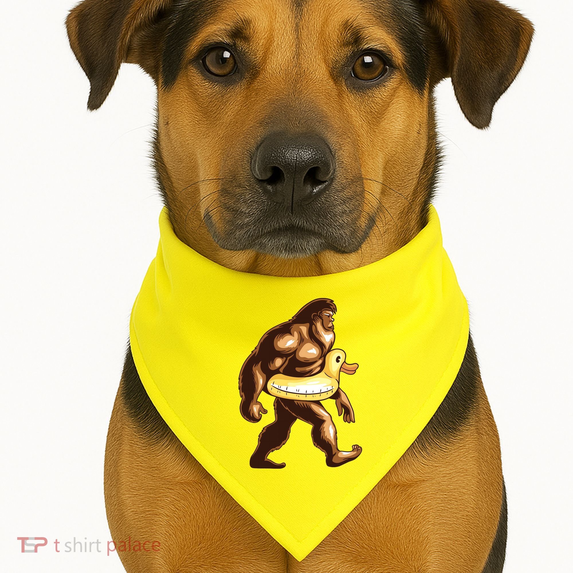 Funny Bigfoot Wearing Duck Floater USA-Made Doggie Bandana