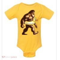 Funny Bigfoot Wearing Duck Floater Baby Bodysuit thumb 0