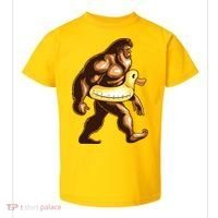 Funny Bigfoot Wearing Duck Floater Toddler T-Shirt thumb 0
