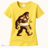 Funny Bigfoot Wearing Duck Floater Women's T-Shirt thumb 0
