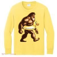 Funny Bigfoot Wearing Duck Floater Kids Long Sleeve Shirt thumb 0
