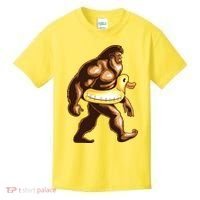 Funny Bigfoot Wearing Duck Floater Kids T-Shirt thumb 0
