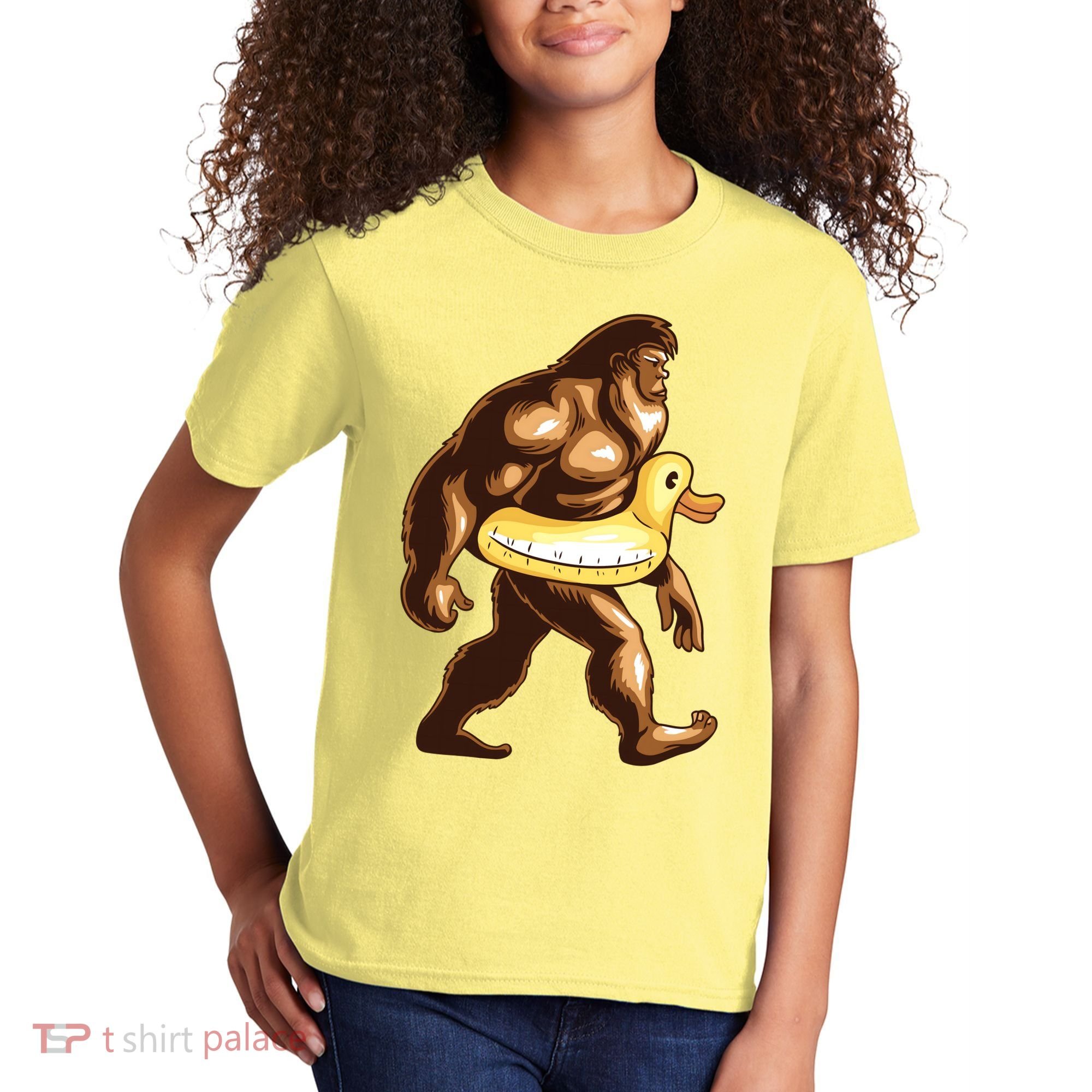 Funny Bigfoot Wearing Duck Floater Kids T-Shirt