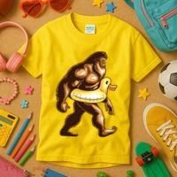 Funny Bigfoot Wearing Duck Floater Kids T-Shirt thumb 3