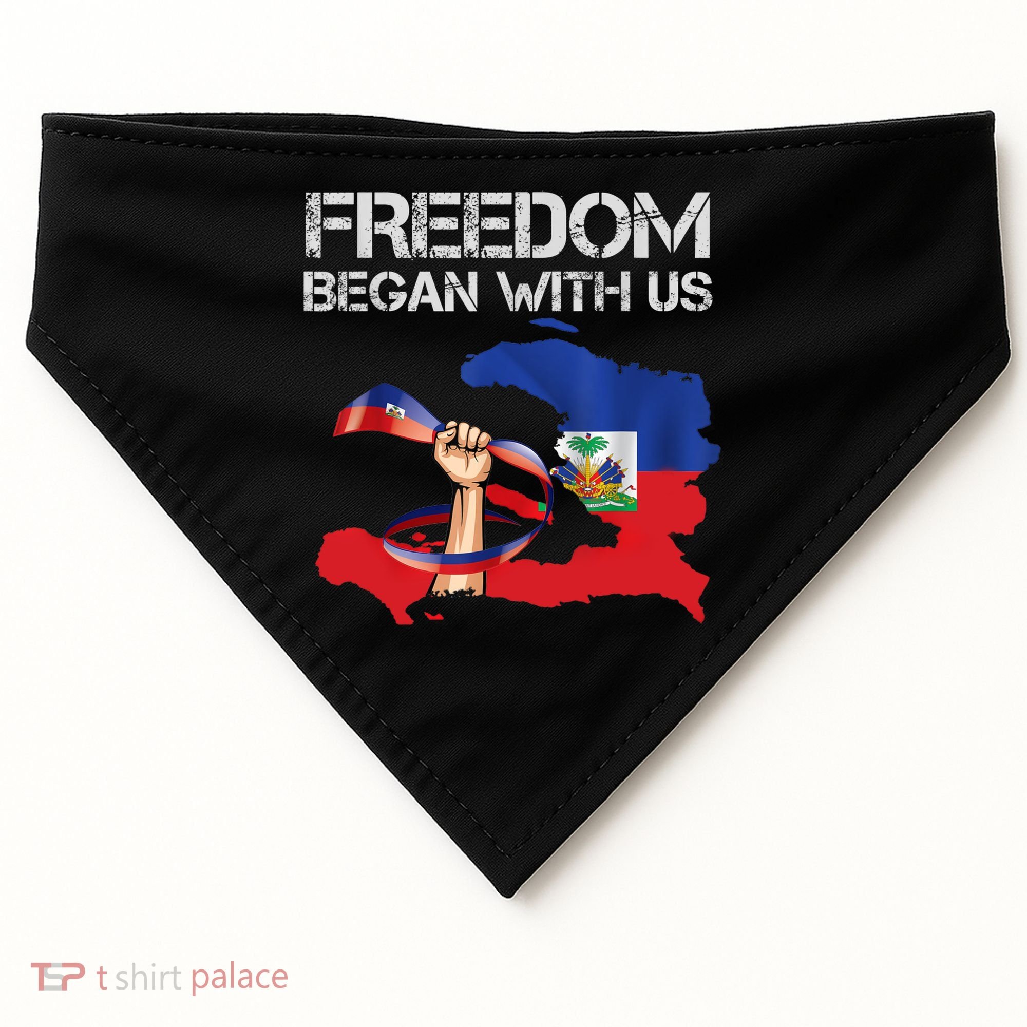 Freedom Began With Us Haitian Flag Happy Independence Day USA-Made Doggie Bandana