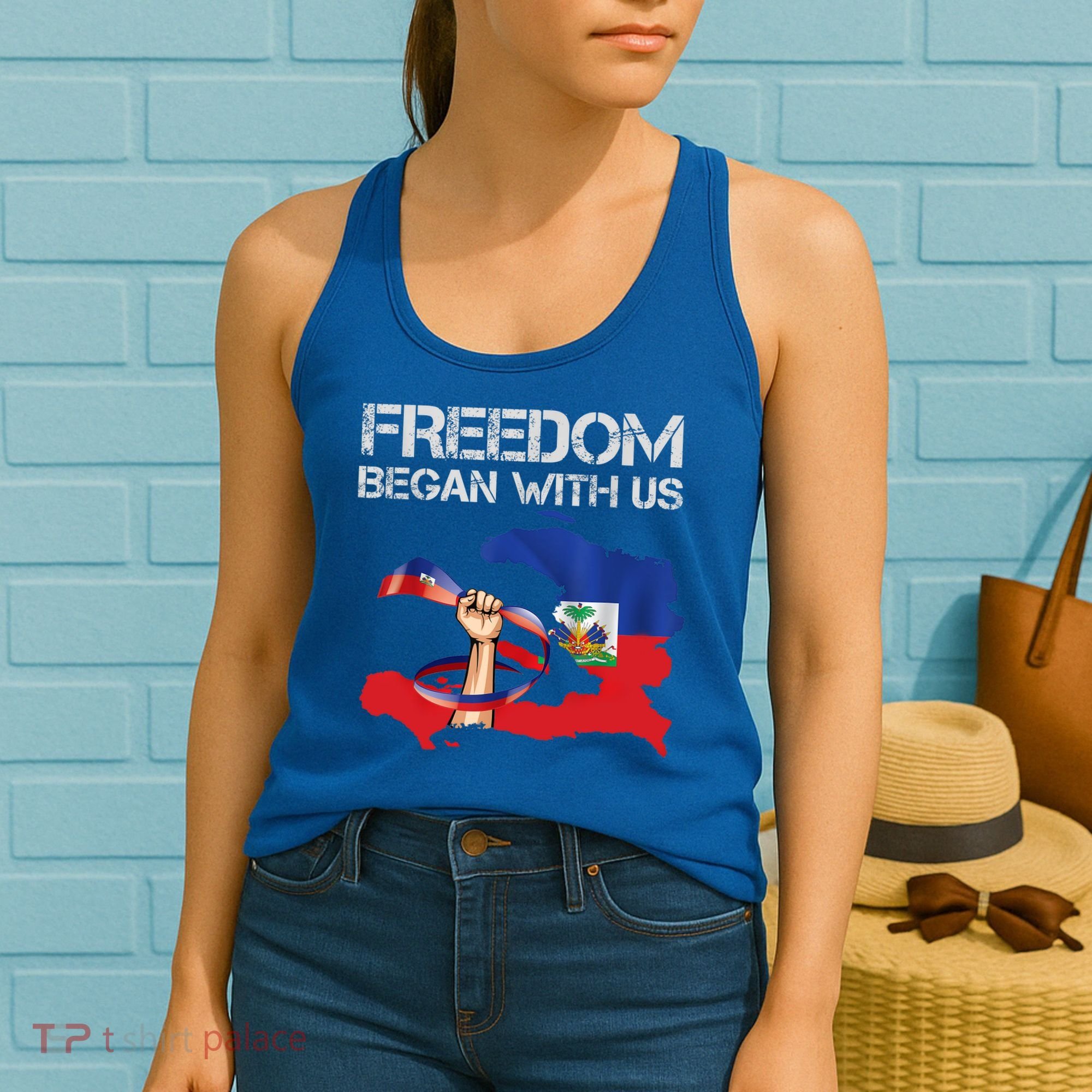 Freedom Began With Us Haitian Flag Happy Independence Day Women's Tank Top