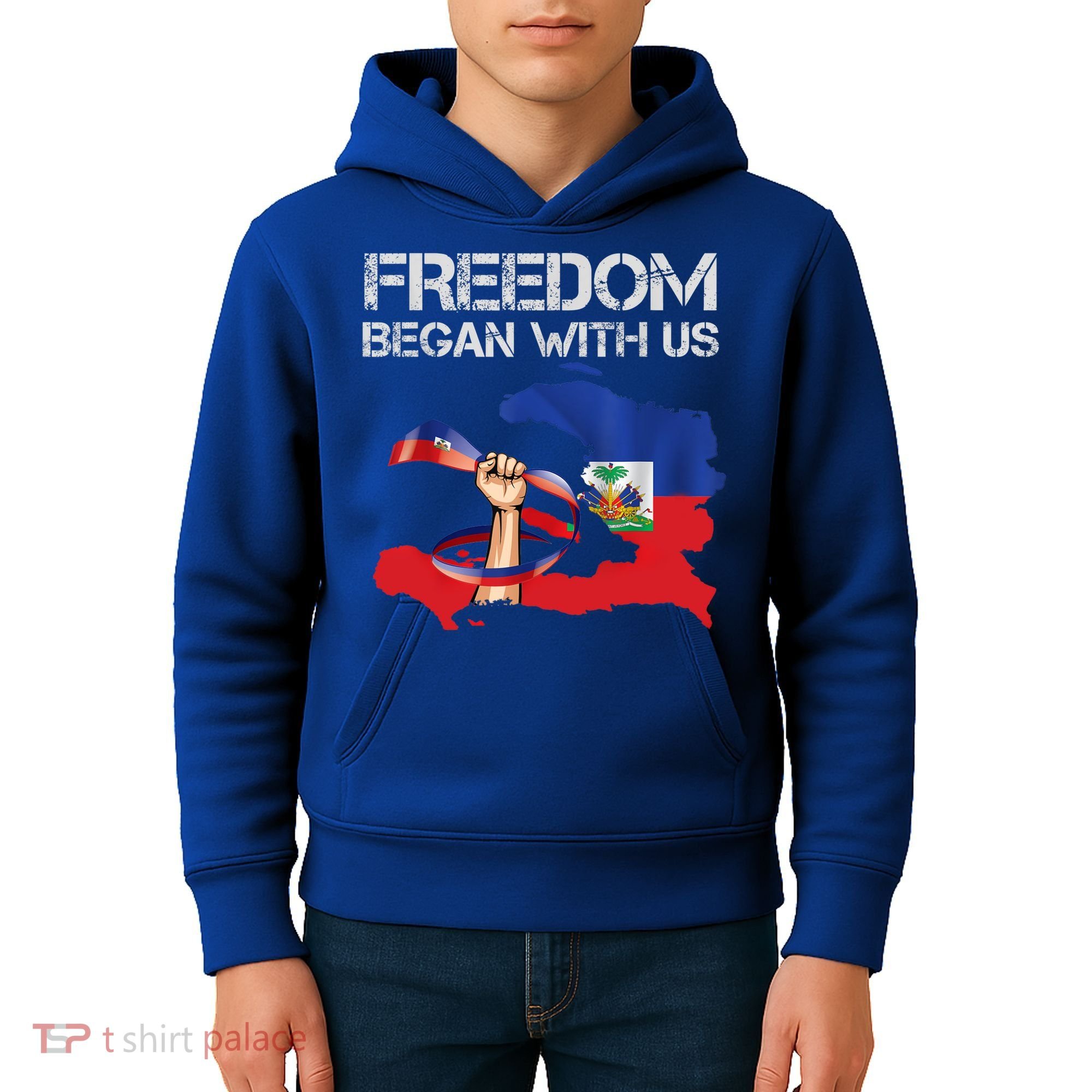 Freedom Began With Us Haitian Flag Happy Independence Day Kids Hoodie