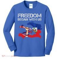 Freedom Began With Us Haitian Flag Happy Independence Day Kids Long Sleeve Shirt thumb 0