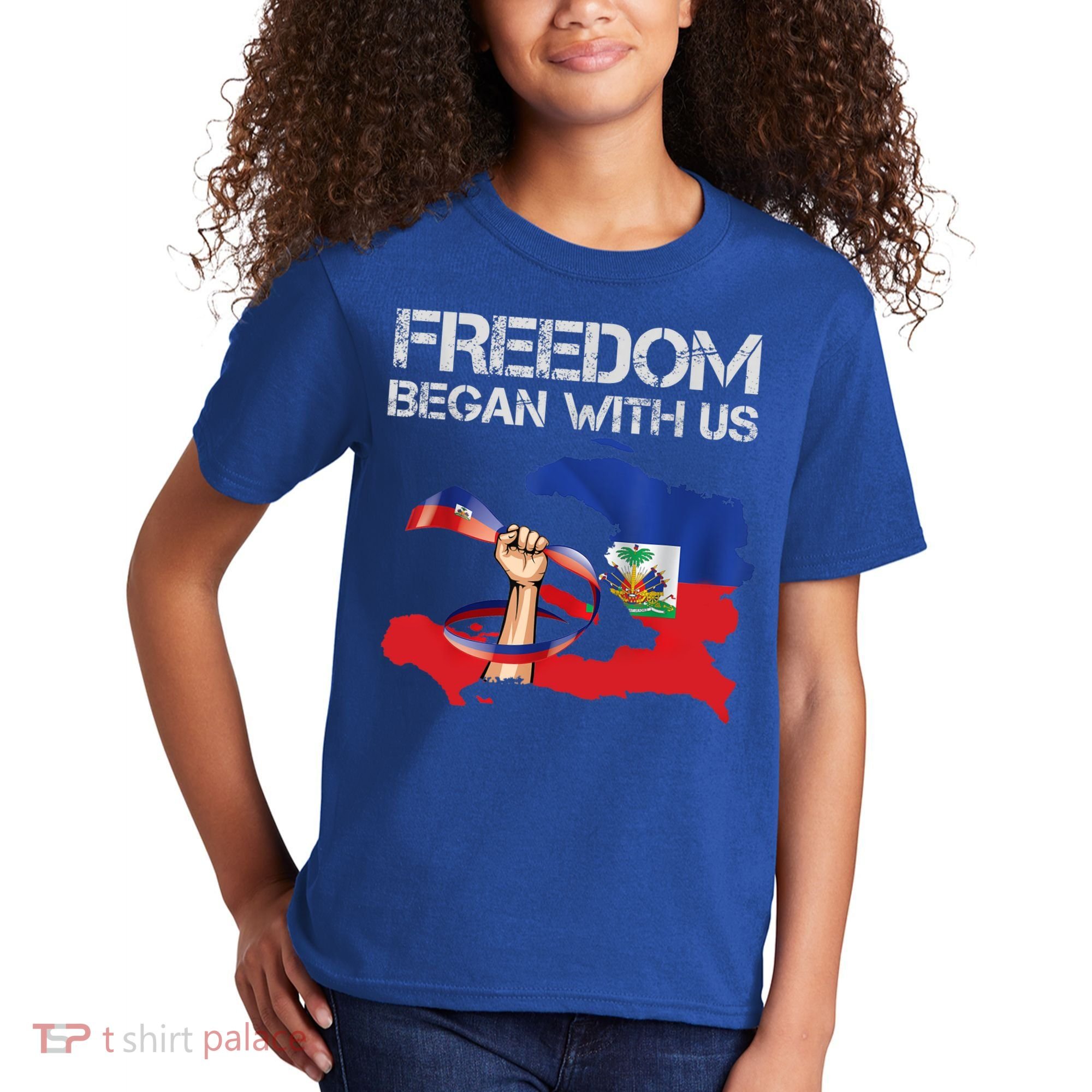 Freedom Began With Us Haitian Flag Happy Independence Day Kids T-Shirt