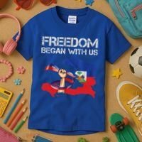 Freedom Began With Us Haitian Flag Happy Independence Day Kids T-Shirt thumb 3