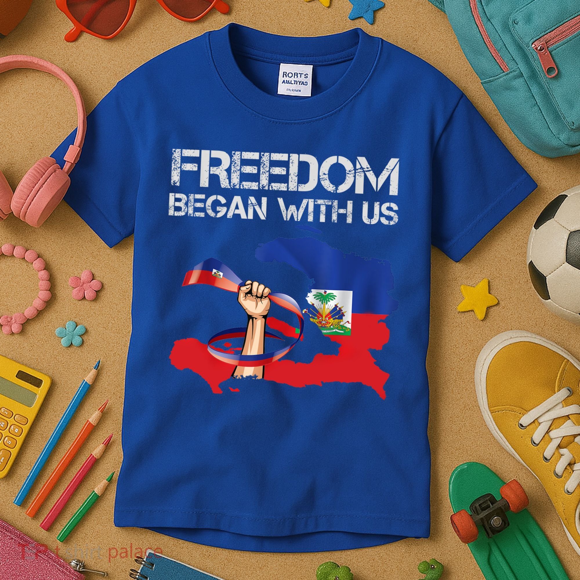 Freedom Began With Us Haitian Flag Happy Independence Day Kids T-Shirt