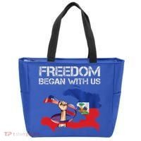 Freedom Began With Us Haitian Flag Happy Independence Day Tote Bag thumb 0