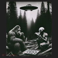 Funny Bigfoot With Alien Eating Pizza. Bigfoot And Alien Ufo Beanie thumb 2