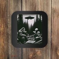 Funny Bigfoot With Alien Eating Pizza. Bigfoot And Alien Ufo Coaster thumb 0