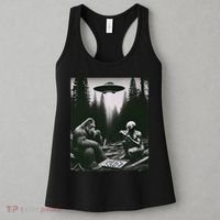Funny Bigfoot With Alien Eating Pizza. Bigfoot And Alien Ufo Women's Tank Top thumb 3
