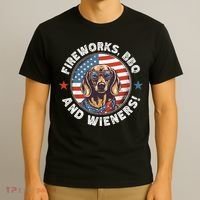 Fireworks BBQ & wieners Funny Weiner Dog July 4th Dachshund T-Shirt thumb 3