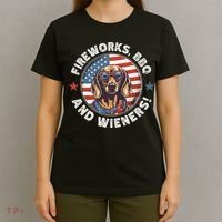 Fireworks BBQ & wieners Funny Weiner Dog July 4th Dachshund T-Shirt thumb 4