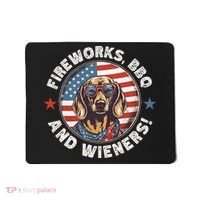 Fireworks BBQ & wieners Funny Weiner Dog July 4th Dachshund Mousepad thumb 0