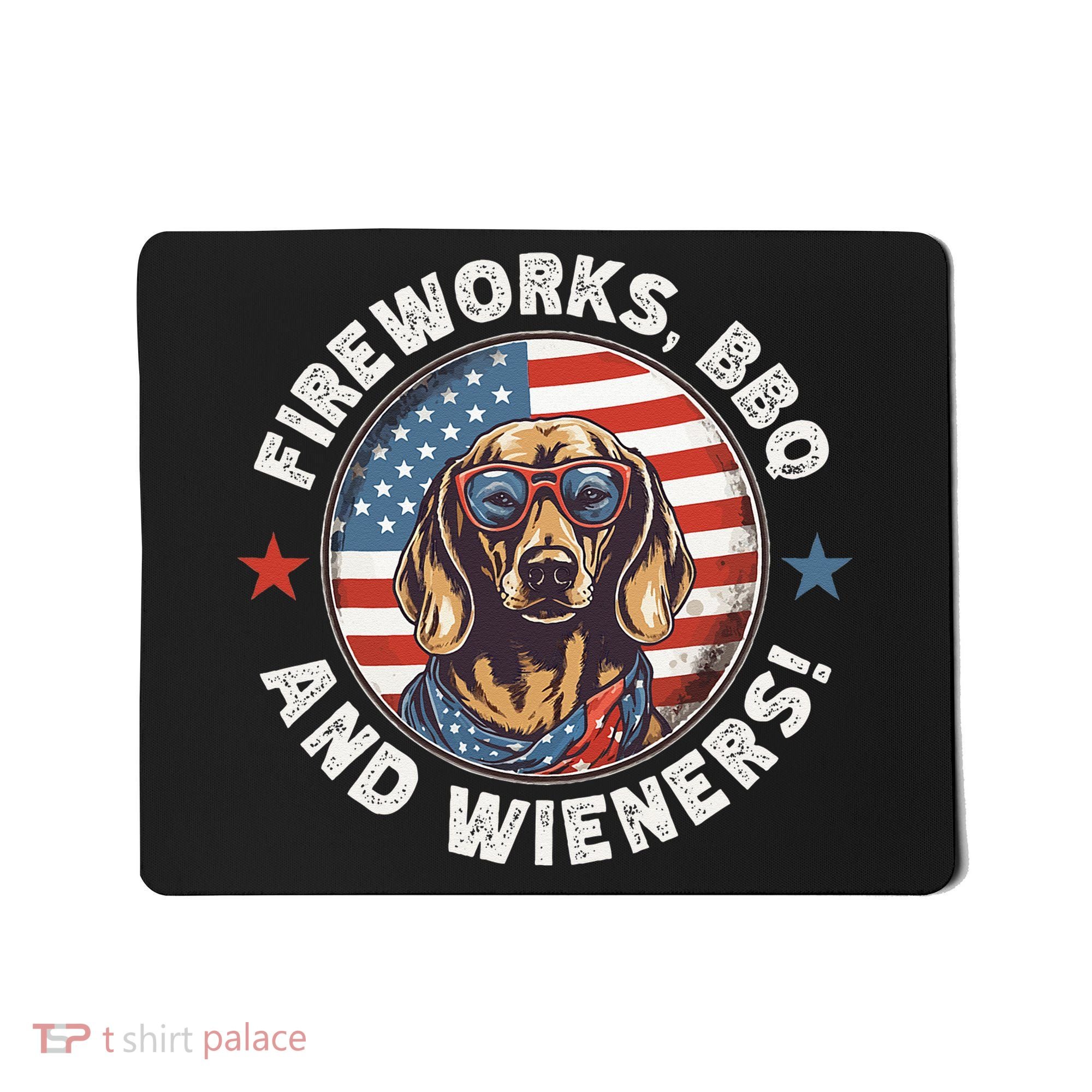 Fireworks BBQ & wieners Funny Weiner Dog July 4th Dachshund Mousepad