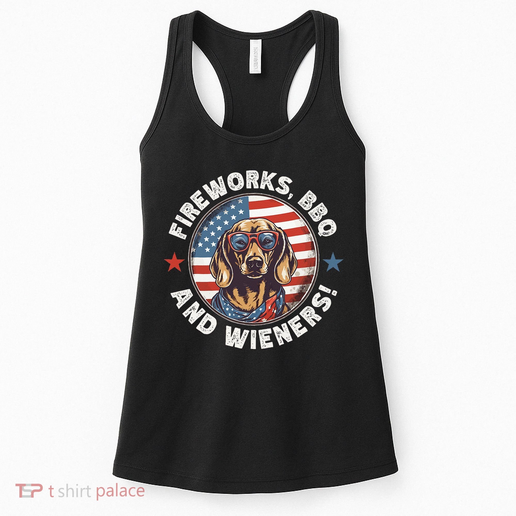 Fireworks BBQ & wieners Funny Weiner Dog July 4th Dachshund Women's Tank Top