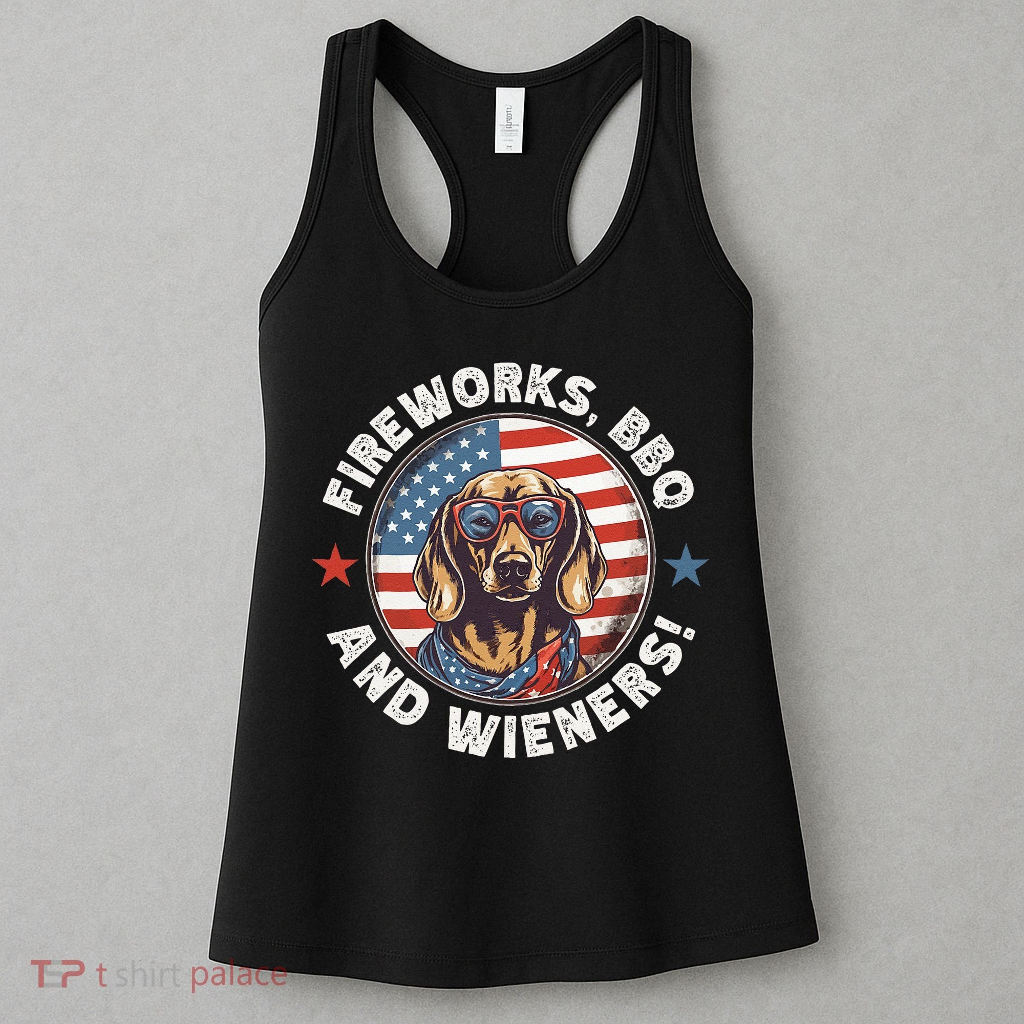 Fireworks BBQ & wieners Funny Weiner Dog July 4th Dachshund Women's Tank Top