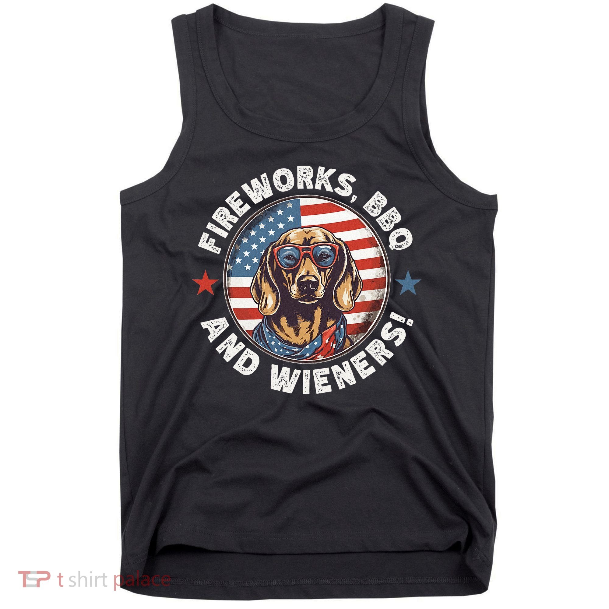 Fireworks BBQ & wieners Funny Weiner Dog July 4th Dachshund Tank Top