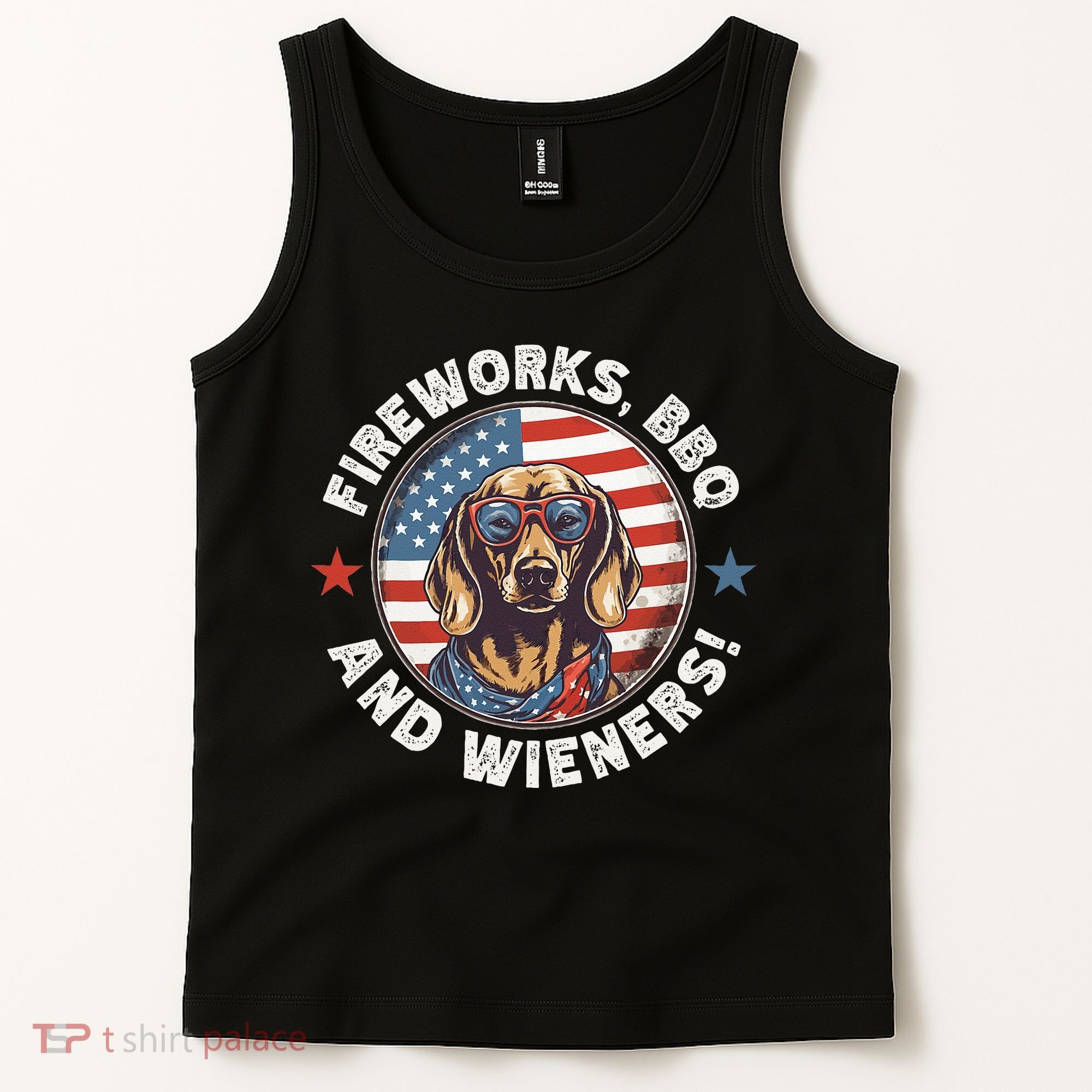 Fireworks BBQ & wieners Funny Weiner Dog July 4th Dachshund Tank Top