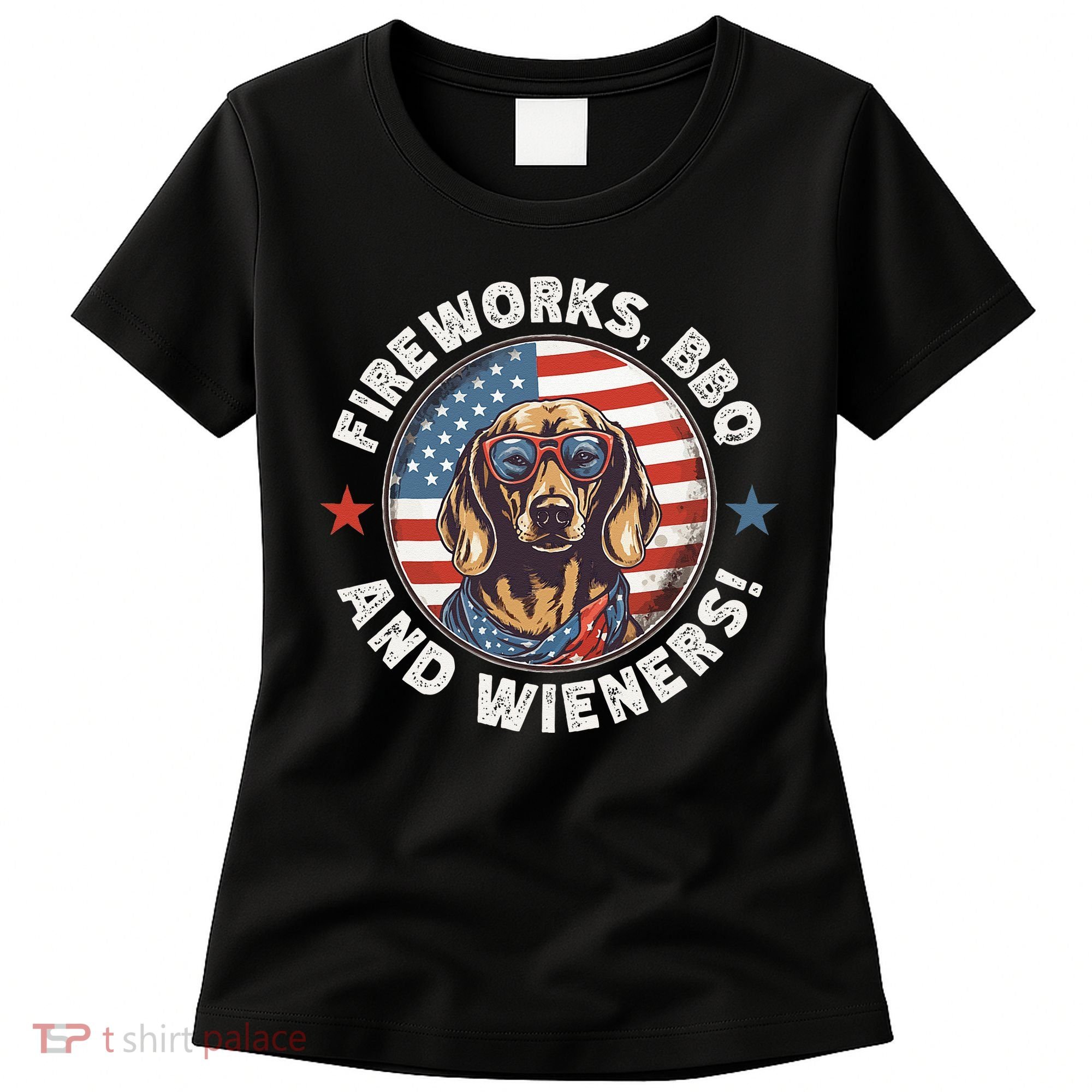 Fireworks BBQ & wieners Funny Weiner Dog July 4th Dachshund Women's T-Shirt