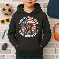Fireworks BBQ & wieners Funny Weiner Dog July 4th Dachshund Kids Hoodie thumb 2