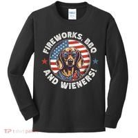 Fireworks BBQ & wieners Funny Weiner Dog July 4th Dachshund Kids Long Sleeve Shirt thumb 0