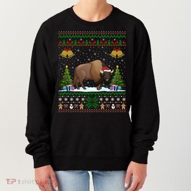 Funny Bison Xmas Gift Santa Hat Ugly Bison Christmas Cute Gift Women's Sweatshirt