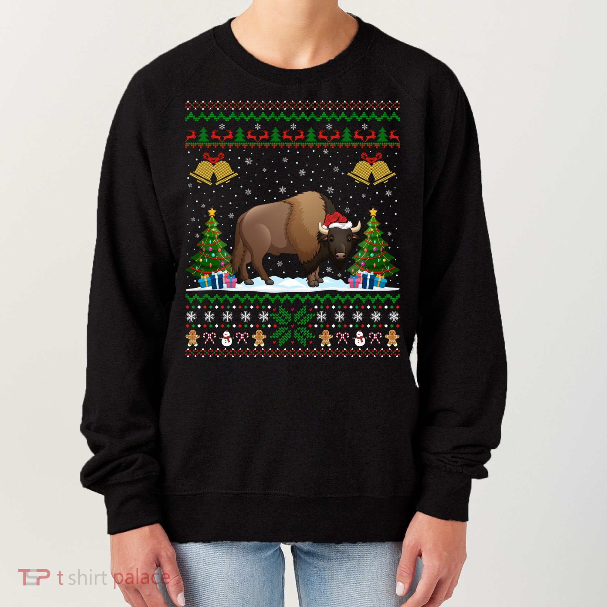 Funny Bison Xmas Gift Santa Hat Ugly Bison Christmas Cute Gift Women's Sweatshirt
