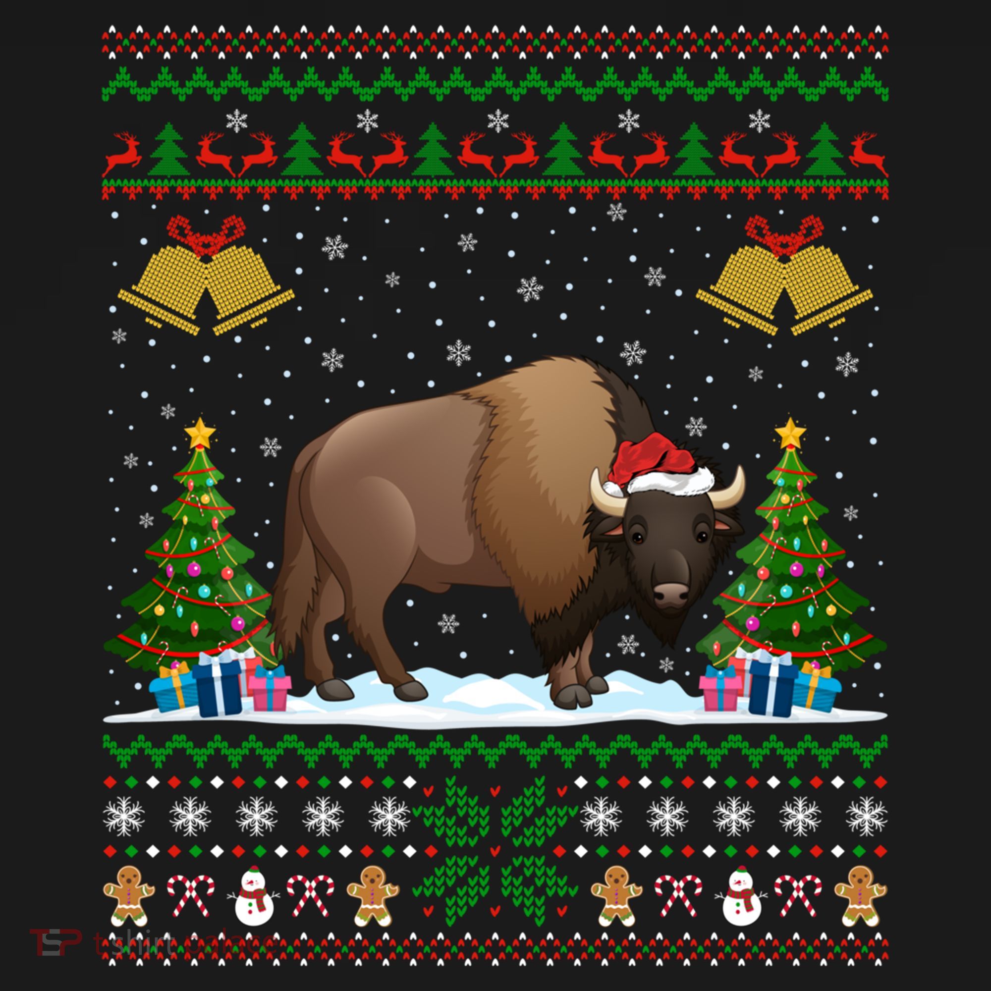 Funny Bison Xmas Gift Santa Hat Ugly Bison Christmas Cute Gift Backpack