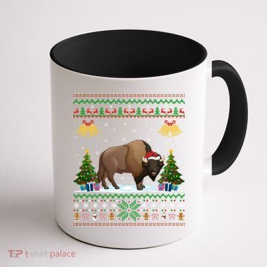 Funny Bison Xmas Gift Santa Hat Ugly Bison Christmas Cute Gift Coffee Mug back