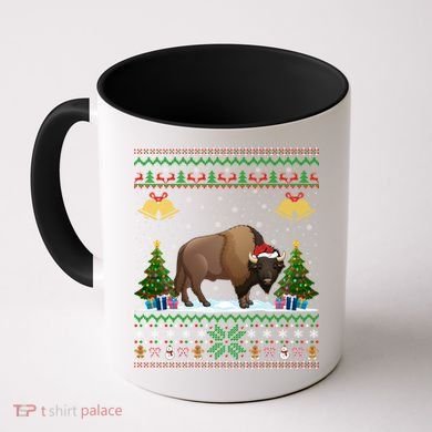 Funny Bison Xmas Gift Santa Hat Ugly Bison Christmas Cute Gift Coffee Mug