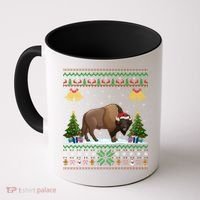 Funny Bison Xmas Gift Santa Hat Ugly Bison Christmas Cute Gift Coffee Mug thumb 0