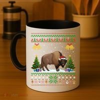 Funny Bison Xmas Gift Santa Hat Ugly Bison Christmas Cute Gift Coffee Mug thumb 4