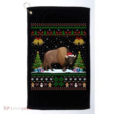 Funny Bison Xmas Gift Santa Hat Ugly Bison Christmas Cute Gift Golf Towel