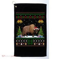 Funny Bison Xmas Gift Santa Hat Ugly Bison Christmas Cute Gift Golf Towel thumb 0