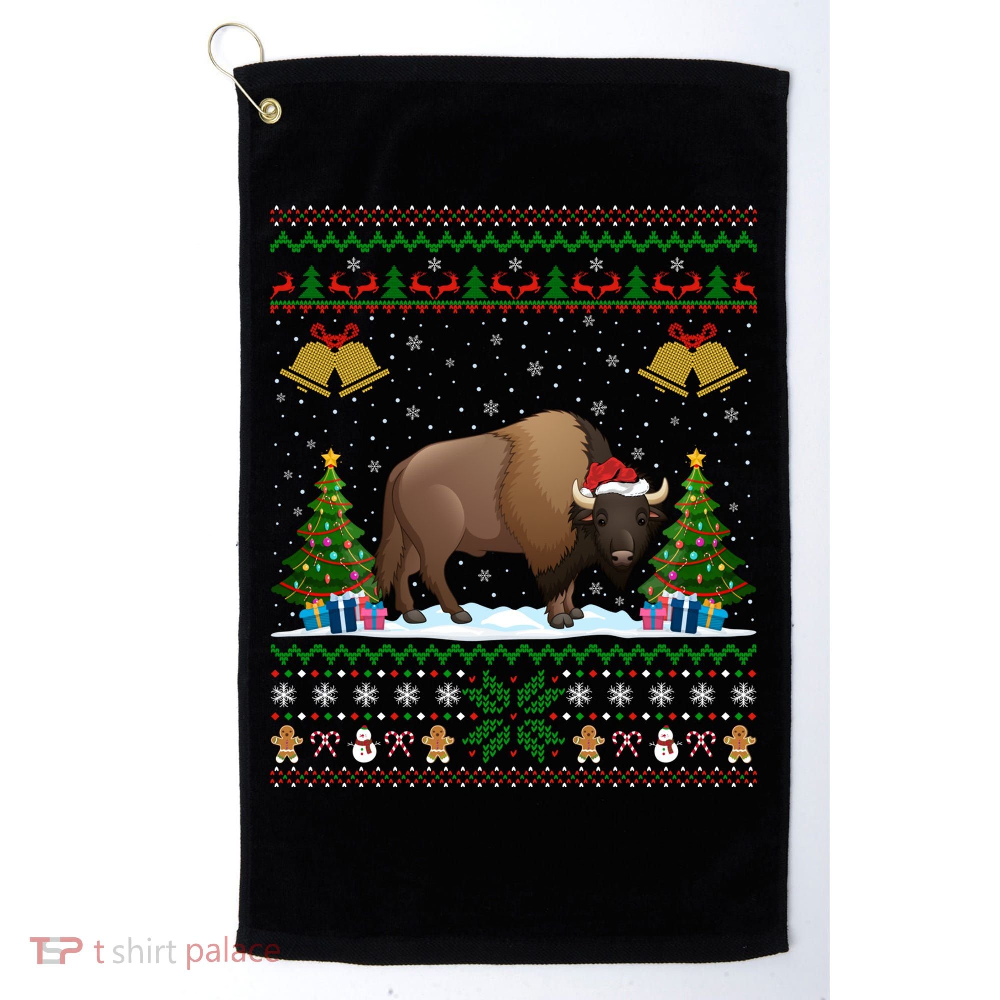 Funny Bison Xmas Gift Santa Hat Ugly Bison Christmas Cute Gift Golf Towel