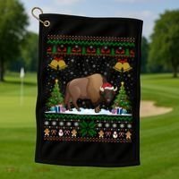 Funny Bison Xmas Gift Santa Hat Ugly Bison Christmas Cute Gift Golf Towel thumb 1