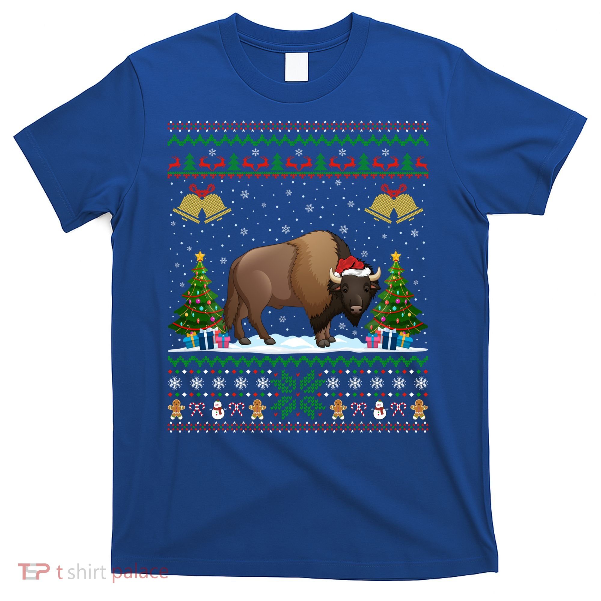 Funny Bison Xmas Gift Santa Hat Ugly Bison Christmas Cute Gift T-Shirt