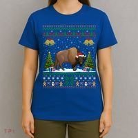 Funny Bison Xmas Gift Santa Hat Ugly Bison Christmas Cute Gift T-Shirt thumb 4