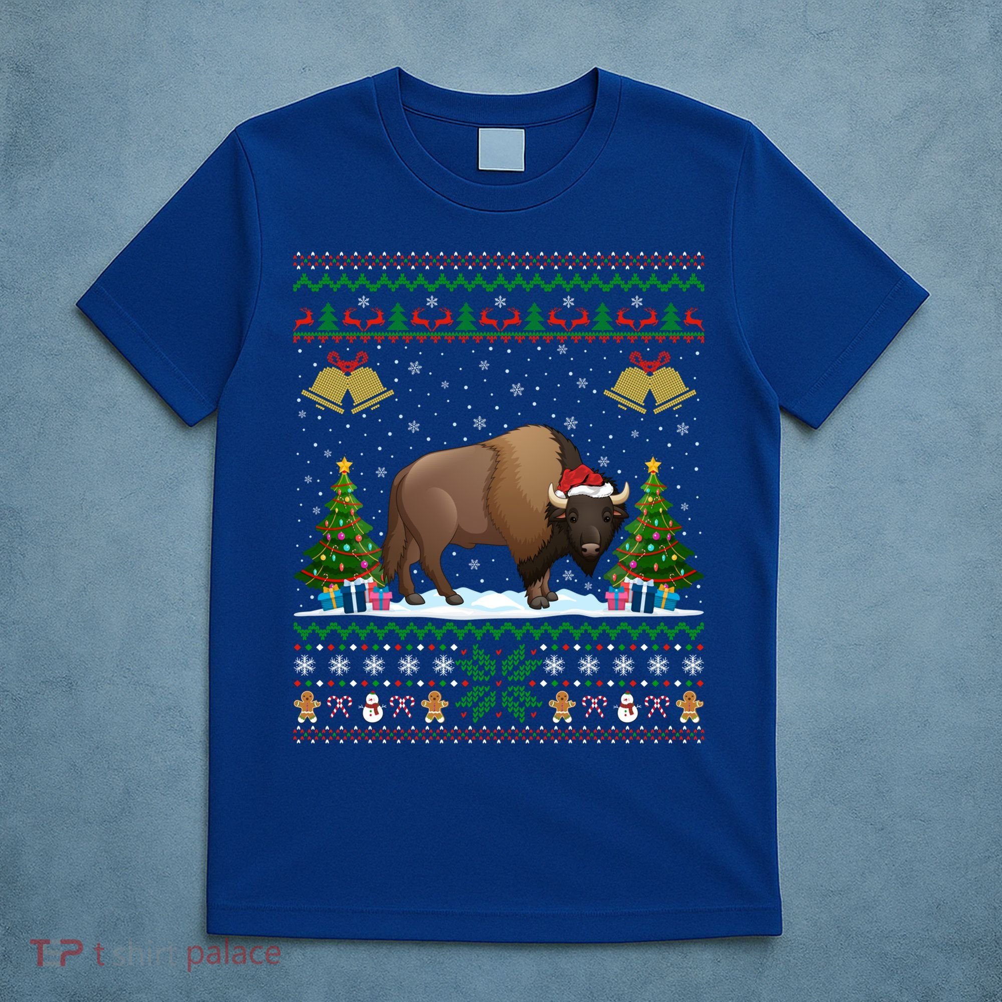 Funny Bison Xmas Gift Santa Hat Ugly Bison Christmas Cute Gift T-Shirt
