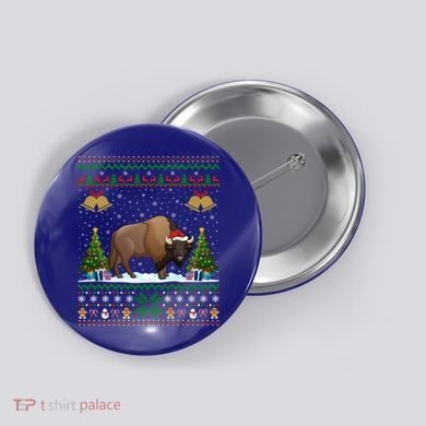 Funny Bison Xmas Gift Santa Hat Ugly Bison Christmas Cute Gift Button