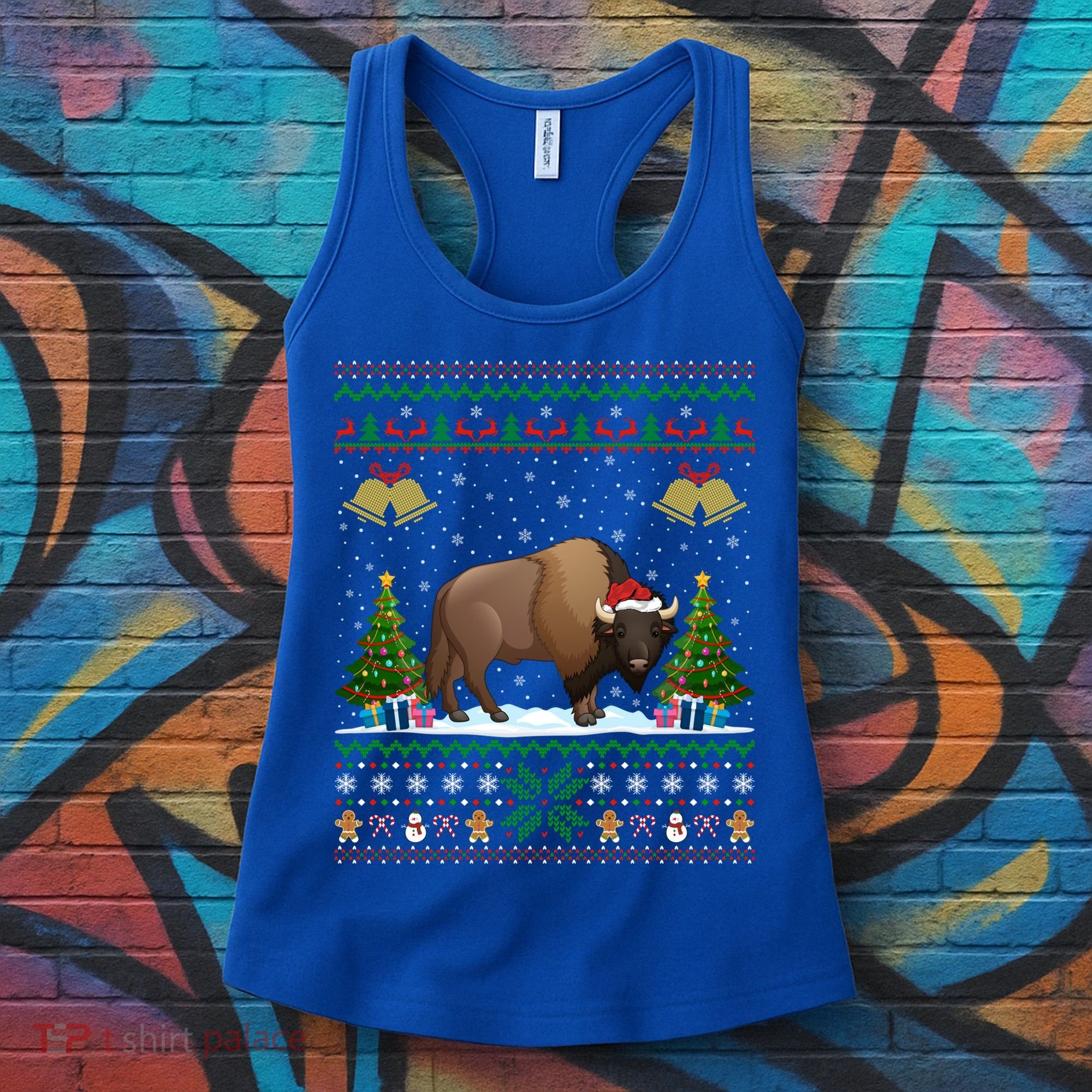 Funny Bison Xmas Gift Santa Hat Ugly Bison Christmas Cute Gift Women's Tank Top