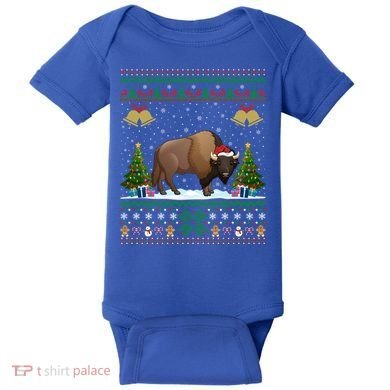 Funny Bison Xmas Gift Santa Hat Ugly Bison Christmas Cute Gift Baby Bodysuit
